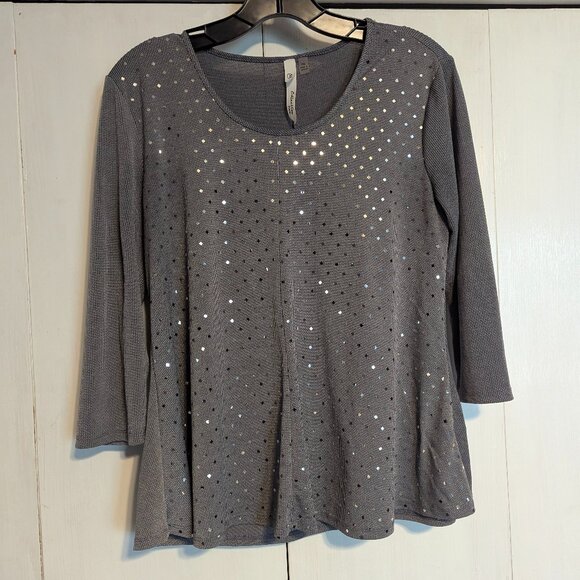 NY Collection (petite), Grey 3/4 length sleeve Dress Top - Picture 1 of 2